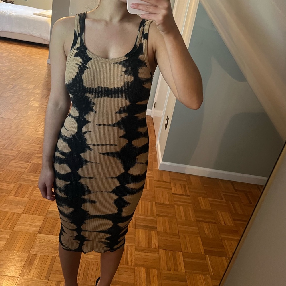 Zara Black and Tan Tie-Dye Midi Dress - Picture 7 of 8